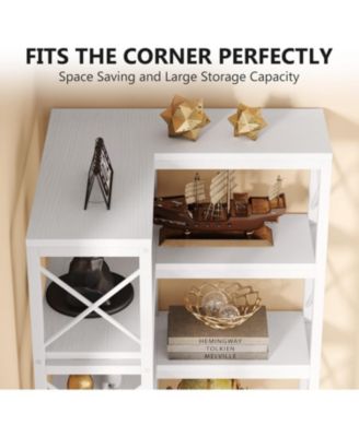 7 Shelf Corner Bookcase, Industrial Large Corner Bookshelf with Metal Frame