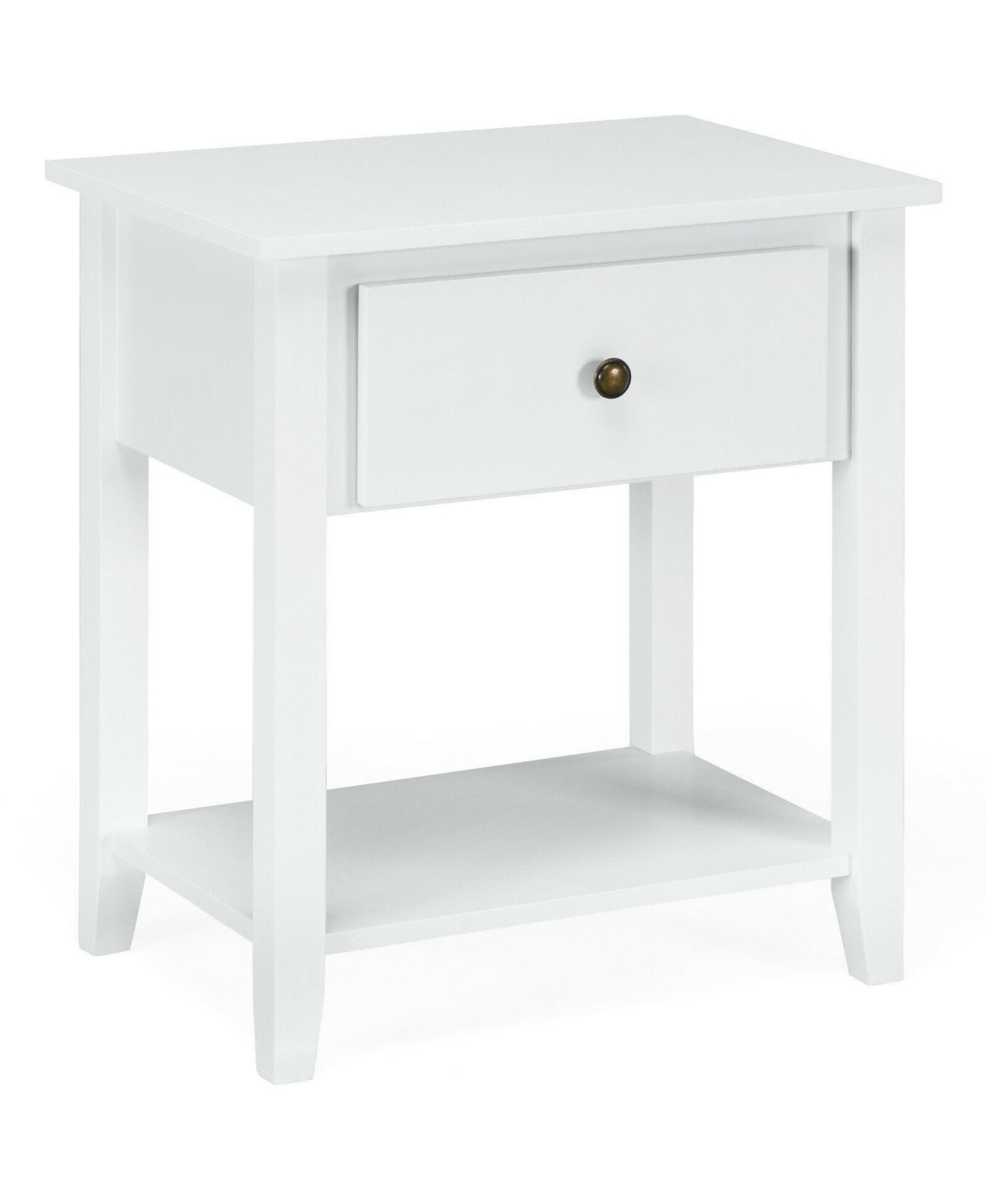 Nightstand with Drawer and Storage Shelf for Bedroom Living Room-Wine - White