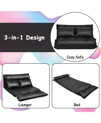 Foldable PU Leather Leisure Floor Sofa Bed with 2 Pillows
