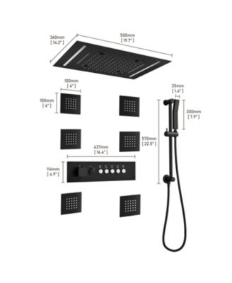 LED Lights, Body Jets and Slide Bar Thermostatic Flush Ceiling Mounted Complete Shower System