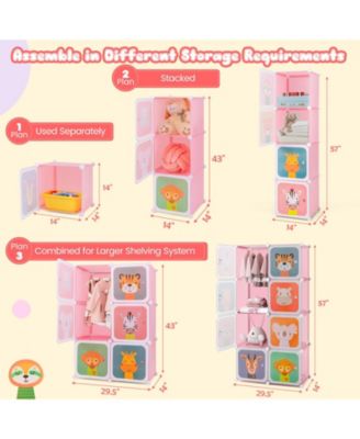 8-Cube Kids Wardrobe Closet with Clothes Hanging Section and Doors