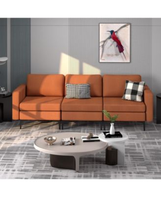 Convertible Leather Sofa Couch with Magazine Pockets 3-Seat with 2 USB Port