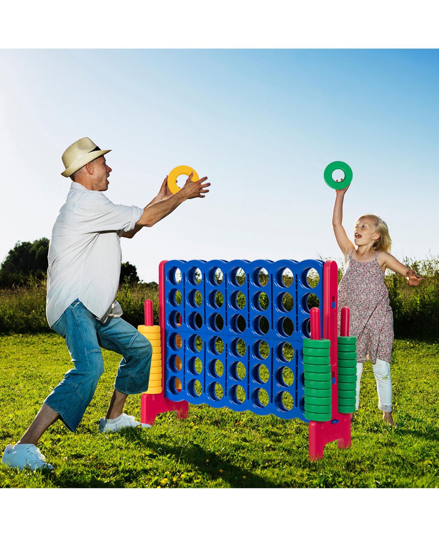Детские игрушки Gymax Jumbo 4-to-Score Game Set 4 in A Row Kids Adults w/ 42 Jumbo Rings, цвет: Жёлтый — фото 3