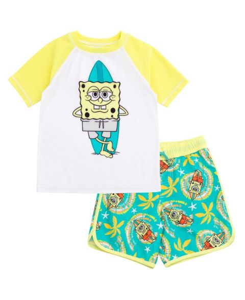Купальники SpongeBob SquarePants Boys Surfboard UPF 50+ Rash Guard and Swim Trunks Outfit Set