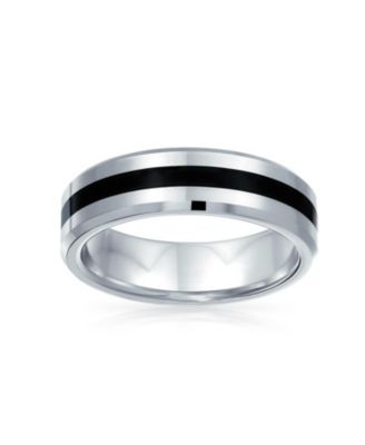 Black Silver Two Tone Stripe Couples Titanium Band Rings Comfort Fit