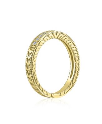 Pave CZ Cubic Zirconia Thin  Band Ring Etched Milgrain .925 Sterling Silver