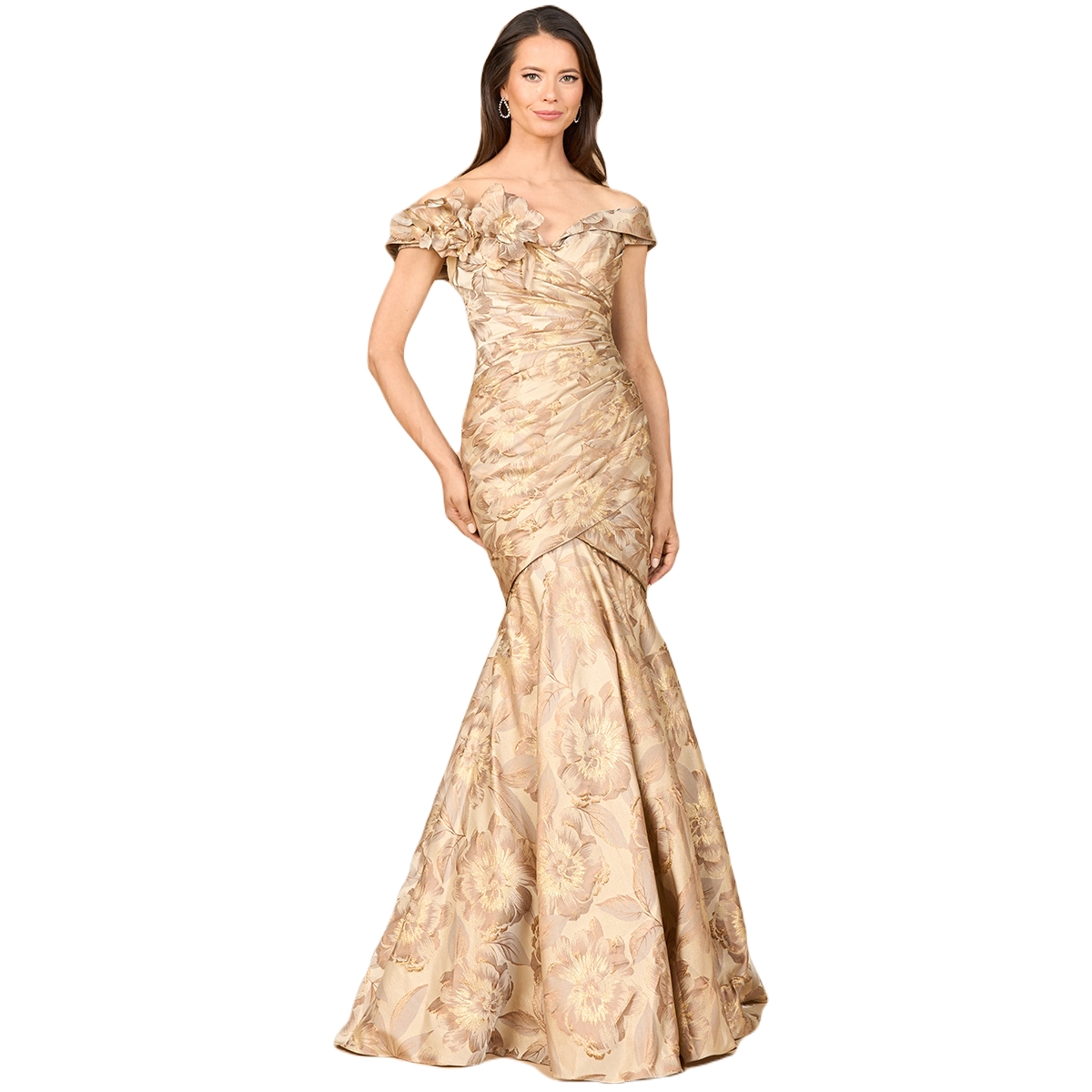 Women's Off Shoulder Brocade Mermaid Gown - Champagne gold