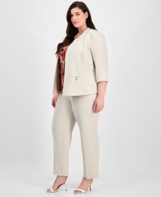 Kasper Plus Size Jacket Printed Top Pants