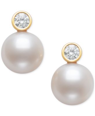 Belle de Mer - Cultured Freshwater Pearl (8mm) & Diamond (1/5 ct. t.w.) Bezel Stud Earrings in 14k Gold