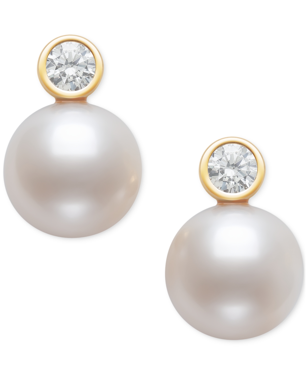 Shop Belle De Mer Cultured Freshwater Pearl (8mm) & Diamond (1/5 Ct. T.w.) Bezel Stud Earrings In 14k Gold