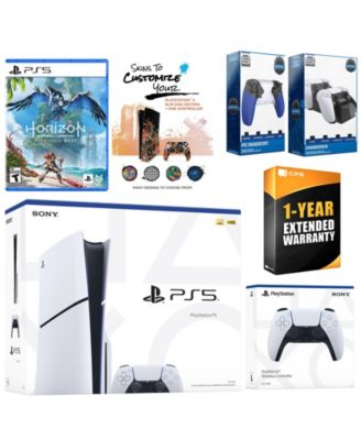Playstation 5 Slim Disc with Horizon Forbidden West, Extra Gray Camo Controller, Trigger Stop Kit, Charge Dock and MightySkins Decal Voucher + 1