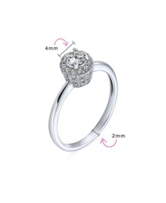 Classic Cubic Zirconia CZ Halo Round Solitaire Promise Ring Sterling Silver Thin 2MM Plain Band