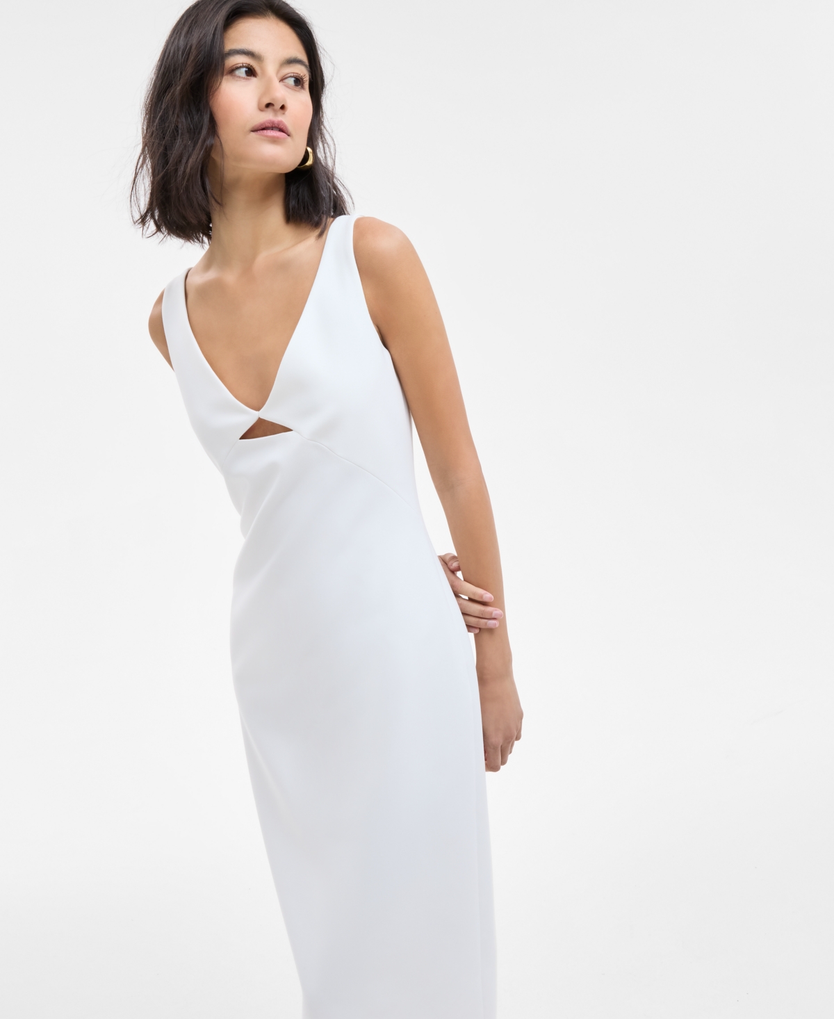 HUGO BOSS WOMEN'S SLEEVELESS CUTOUT MIDI BODYCON DRESS 