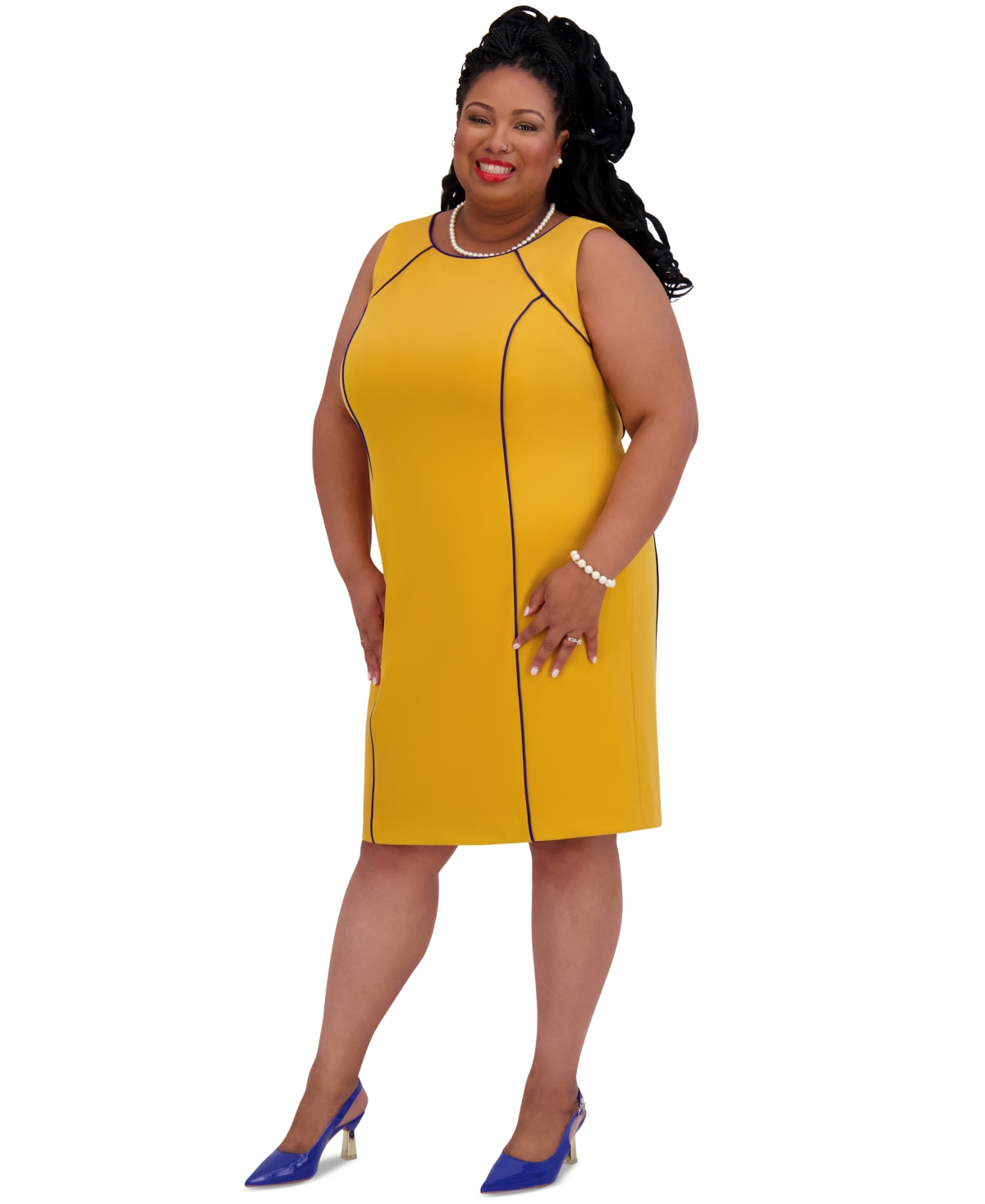 Kasper Women's Piped Sheath Dress, Regular & Plus Size In Gold Signature,royal Signature