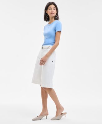 Women's Cotton High-Rise Denim Bermuda Shorts