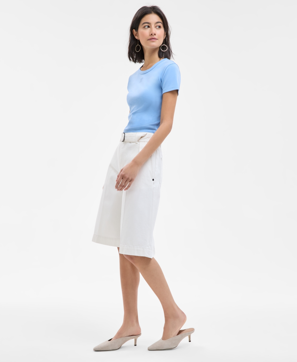 Hugo Boss Women's Cotton High-rise Denim Bermuda Shorts In Natural