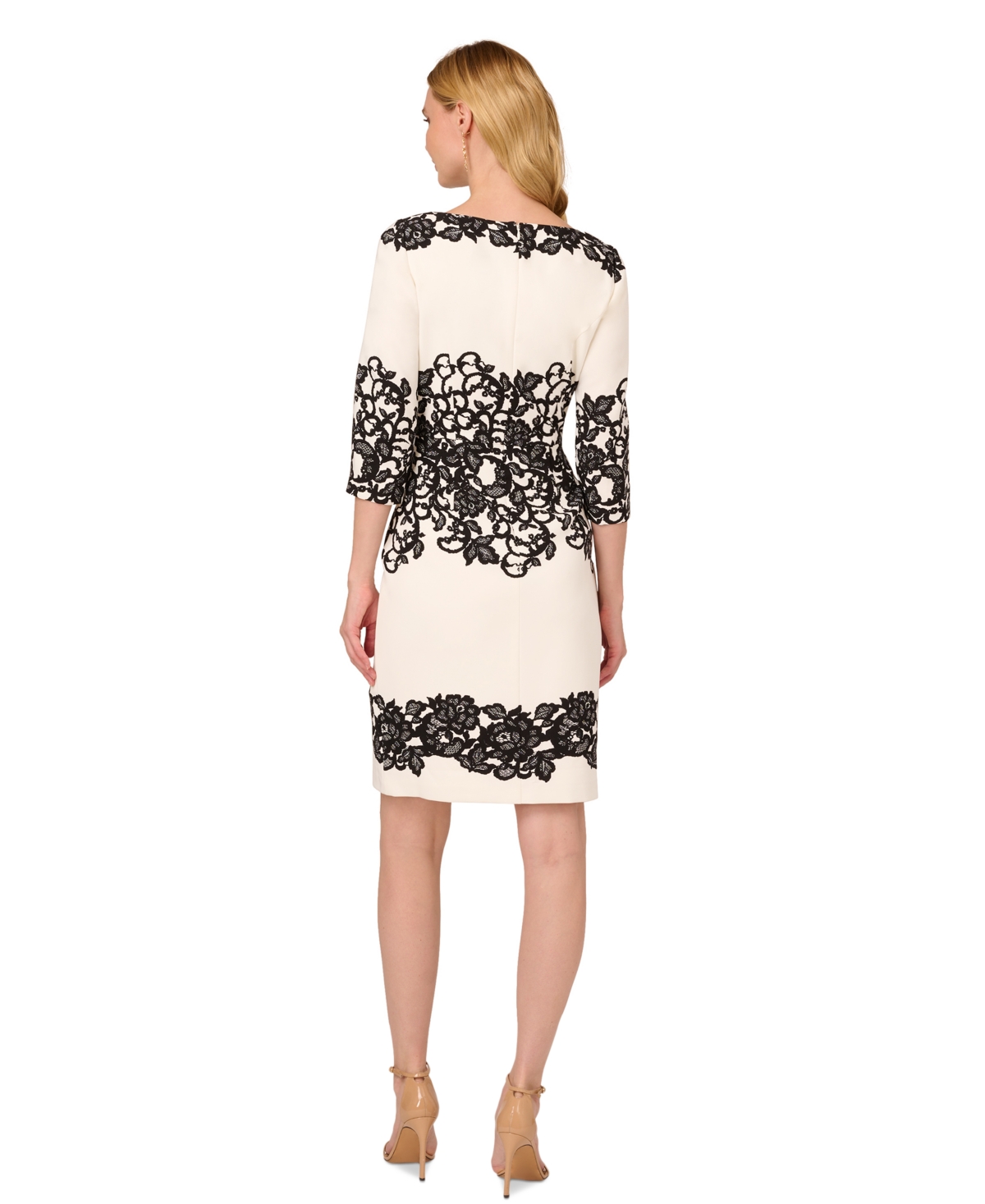 ADRIANNA PAPELL WOMEN'S SCROLL LACE PRINT 3/4-SLEEVE SHEATH DRESS 