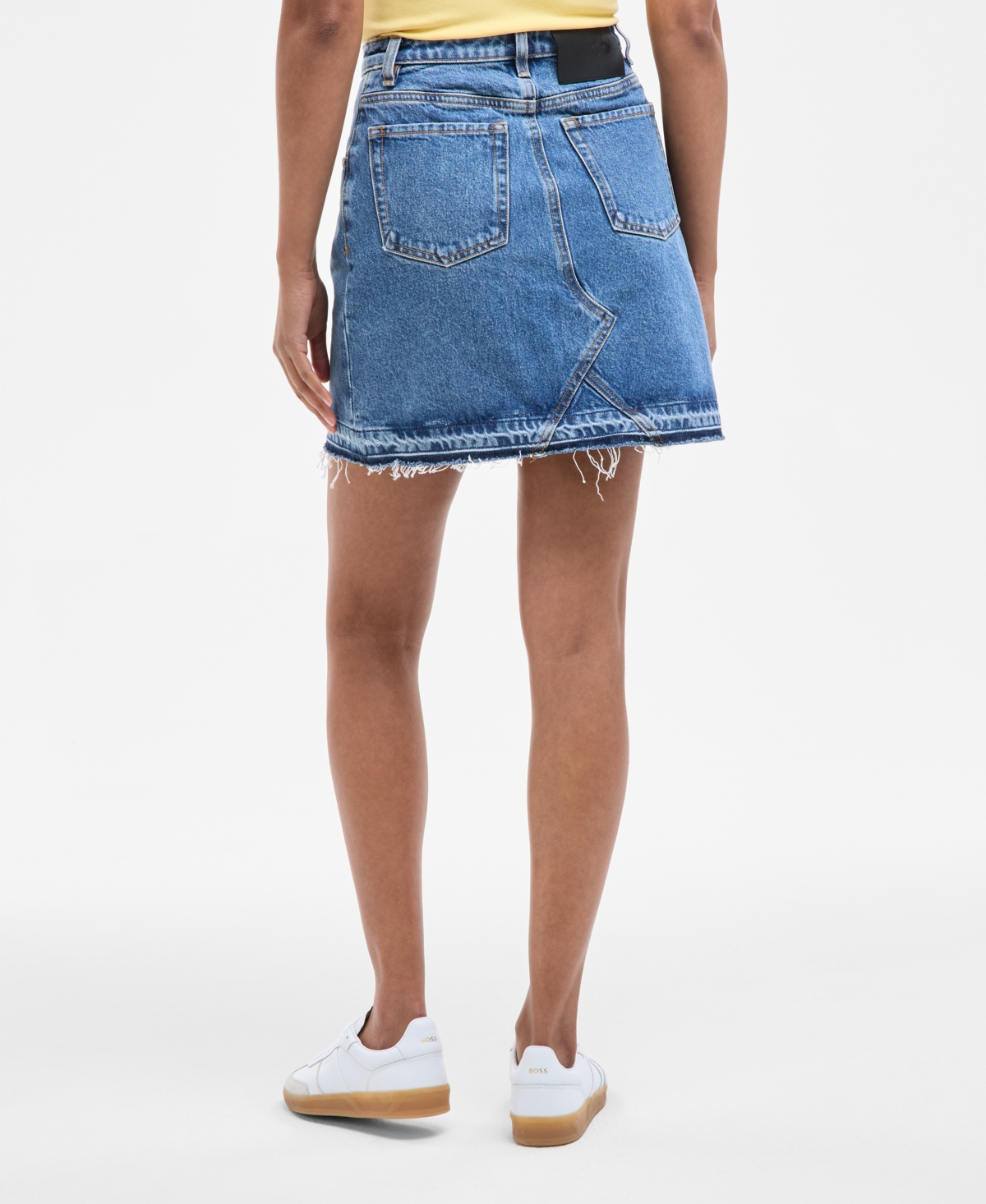 Hugo Boss Frayed-hem Denim Mini Skirt In Blue
