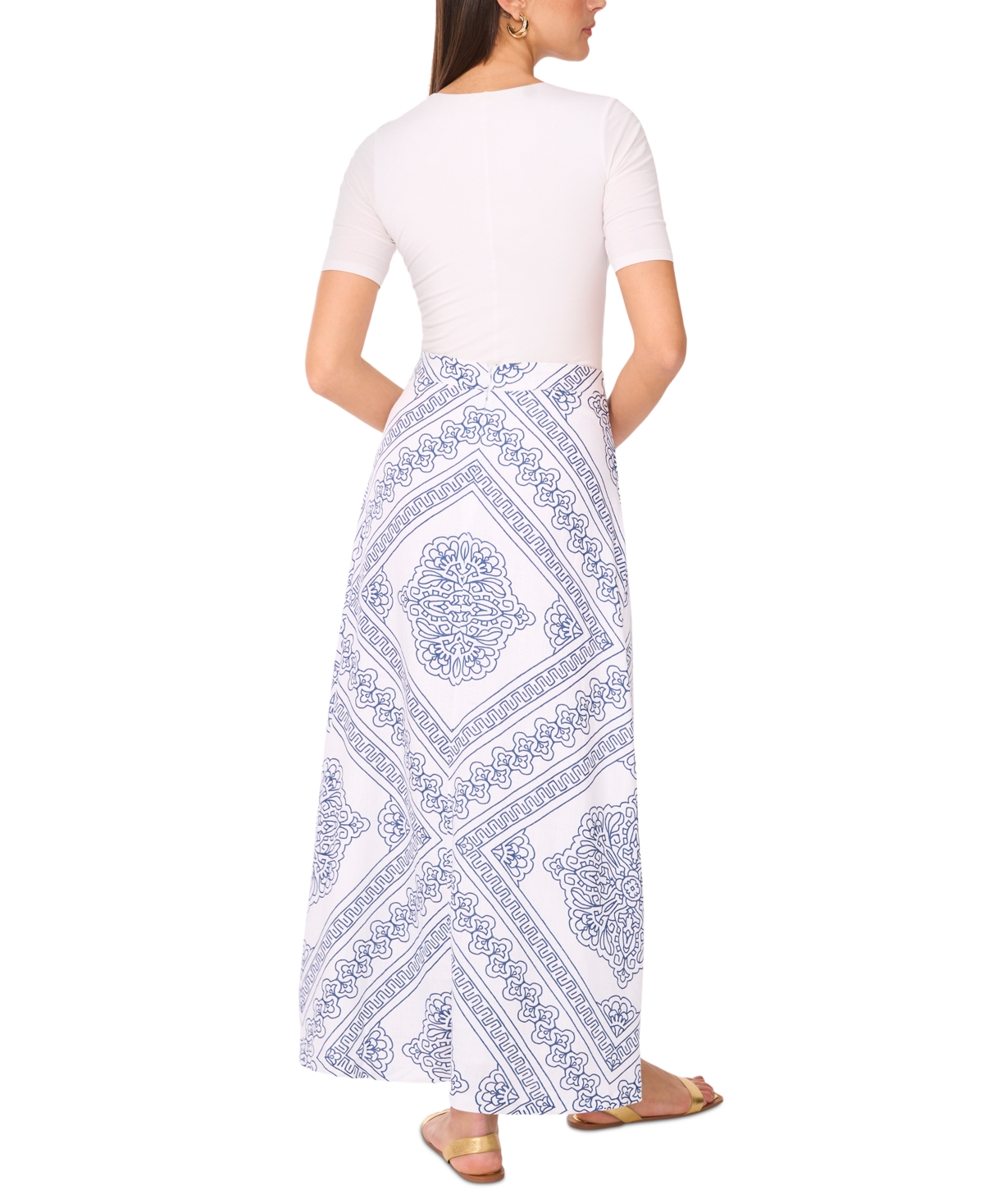 VINCE CAMUTO WOMEN'S LINEN-BLEND A-LINE PRINTED MAXI SKIRT 