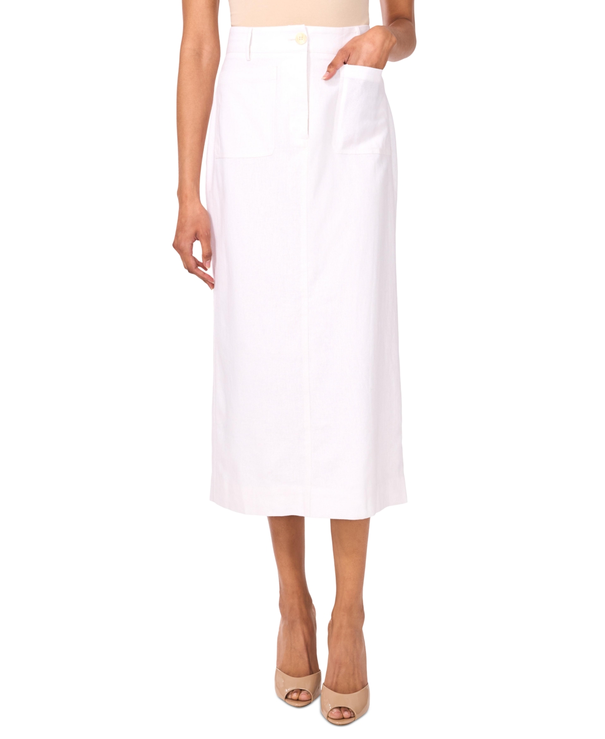 Women's Linen-Blend Patch-Pocket Midi Skirt - New Ivory