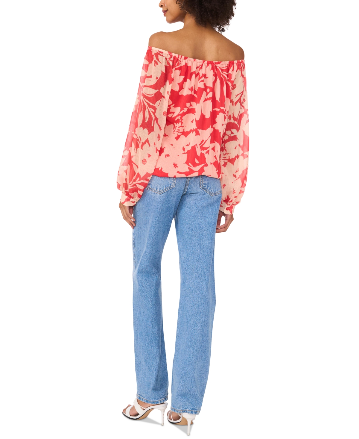 Vince Camuto Floral Off The Shoulder Tie Hem Top In Cayenne