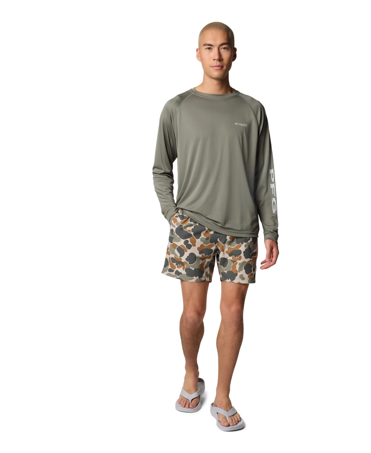 Columbia Men's Pfg Rambler Printed Water Short In Fossil Del