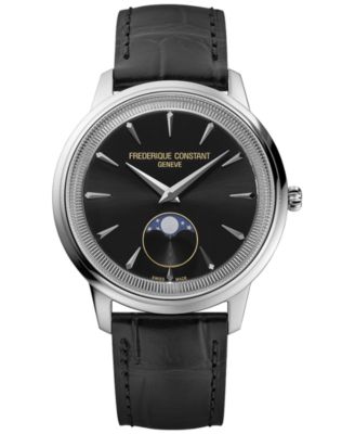 Frederique Constant - Men's Swiss Moneta Moonphase Black Leather Strap Watch 37mm