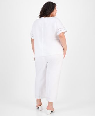 ANNE KLEIN PLUS SIZE BUTTON BACK BLOUSE WIDE LEG PANTS 
