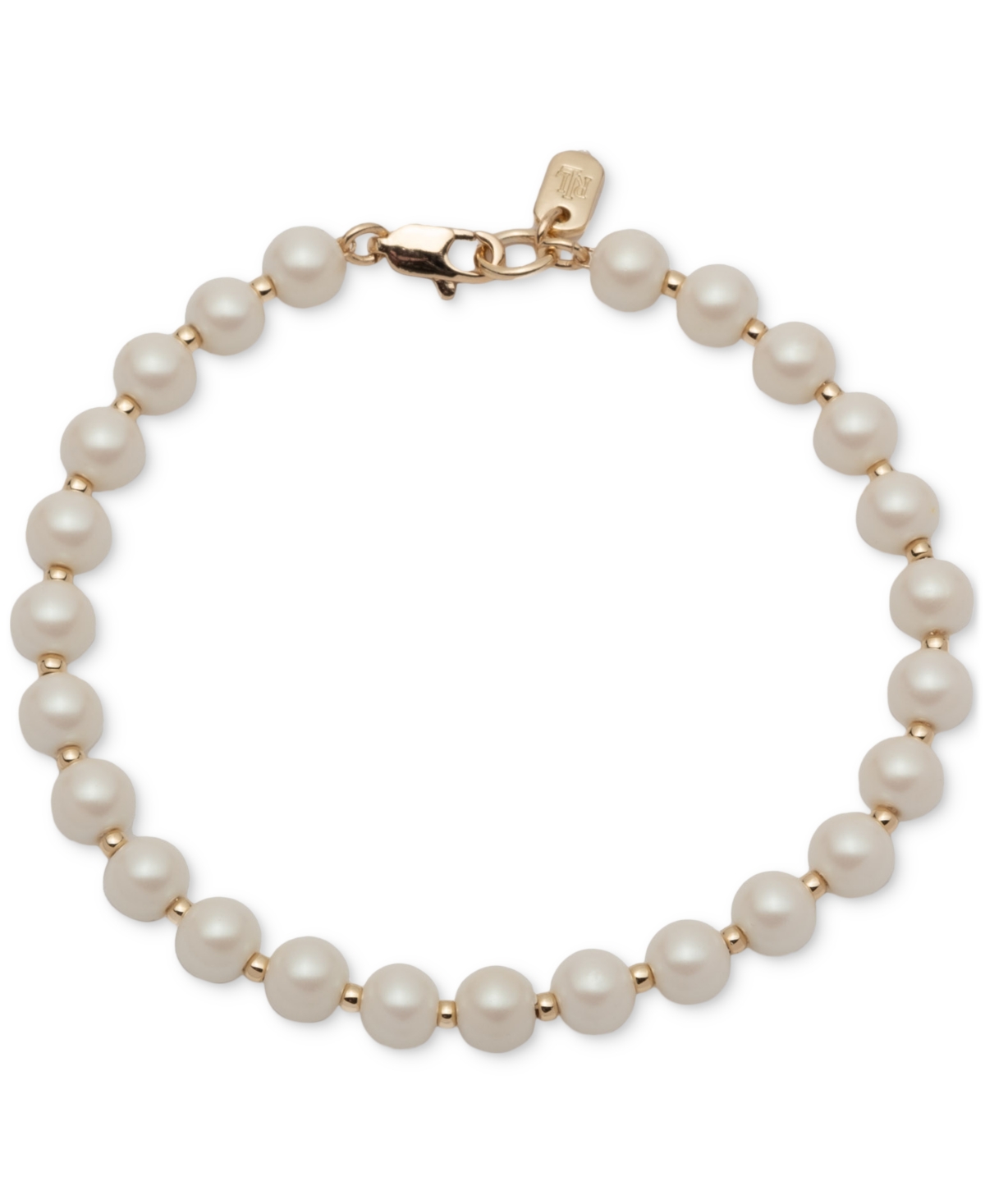 Gold-Tone Imitation Pearl Flex Bracelet - White