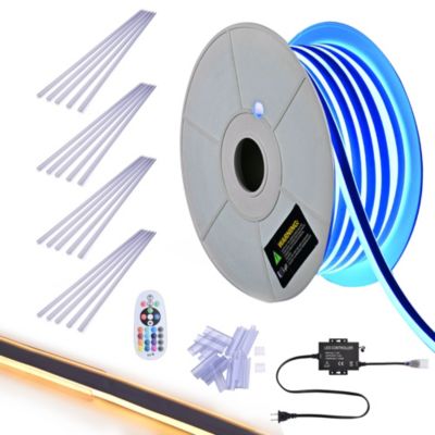 100FT RGB Neon Rope Lights with 2" Plastic U Channel System 10PCS,APP & Remote Control AC 110V Waterproof Cuttable DEL-D1M100R