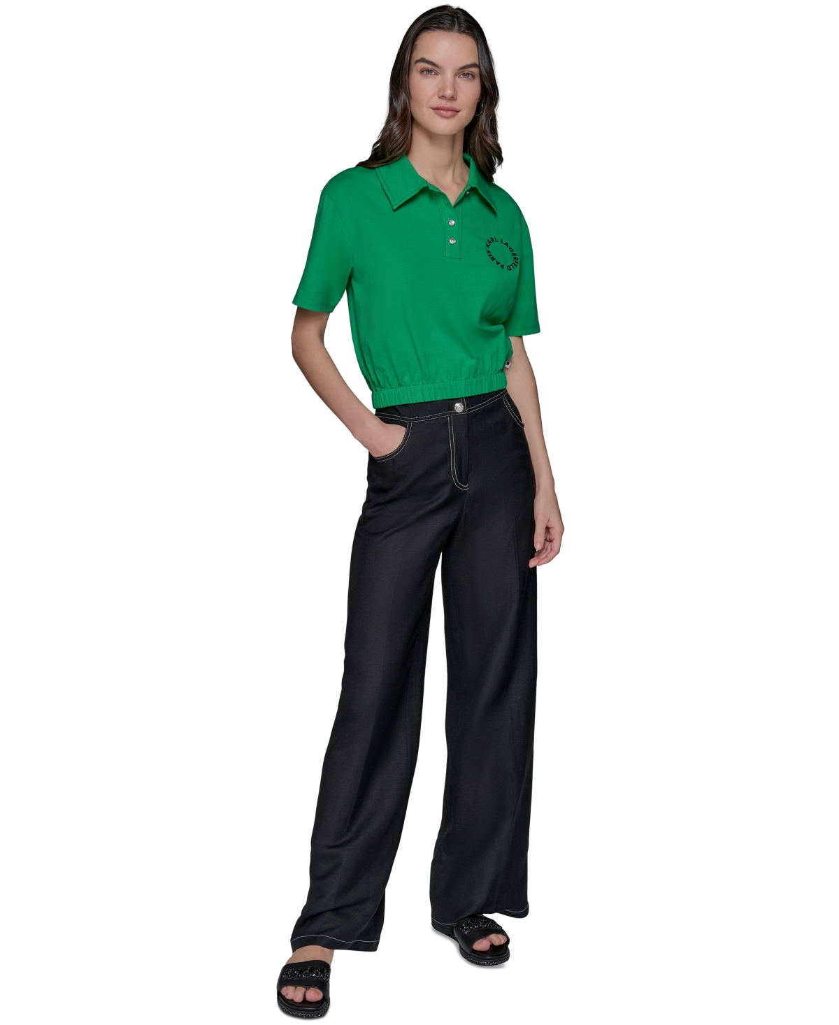 Karl Lagerfeld Women's Cropped Logo Polo In Flore Green