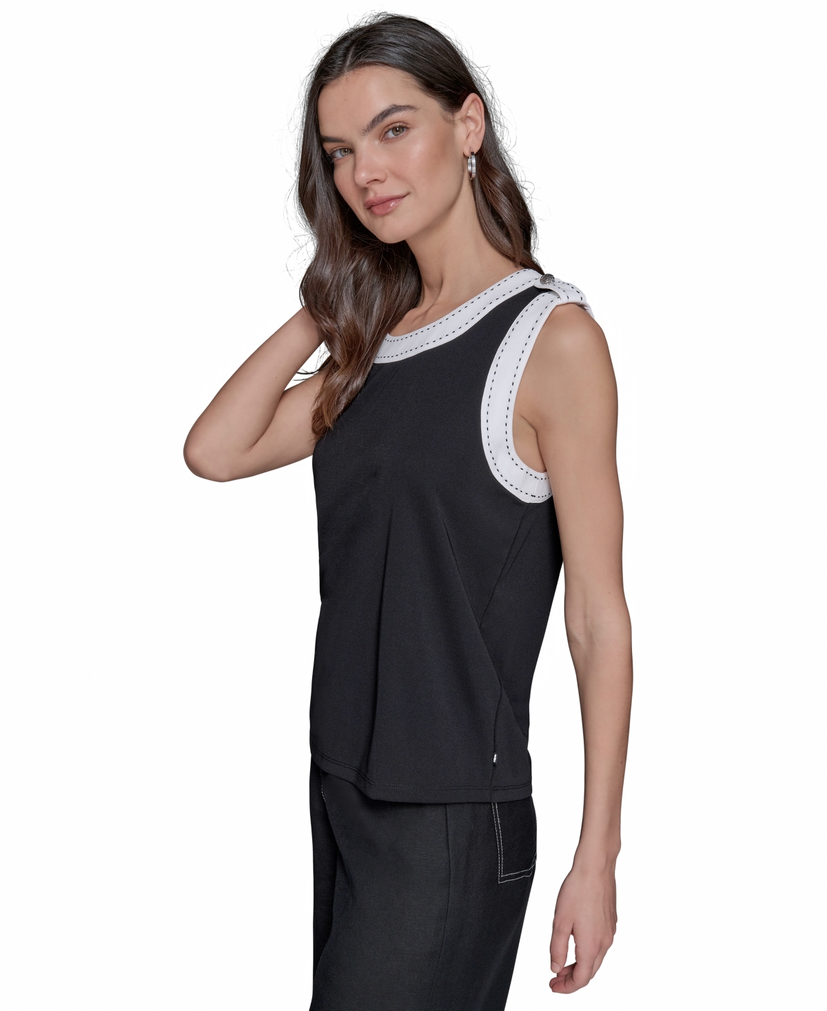 Shop Karl Lagerfeld Women's Contrast-trim Sleeveless Top In Black  Soft White