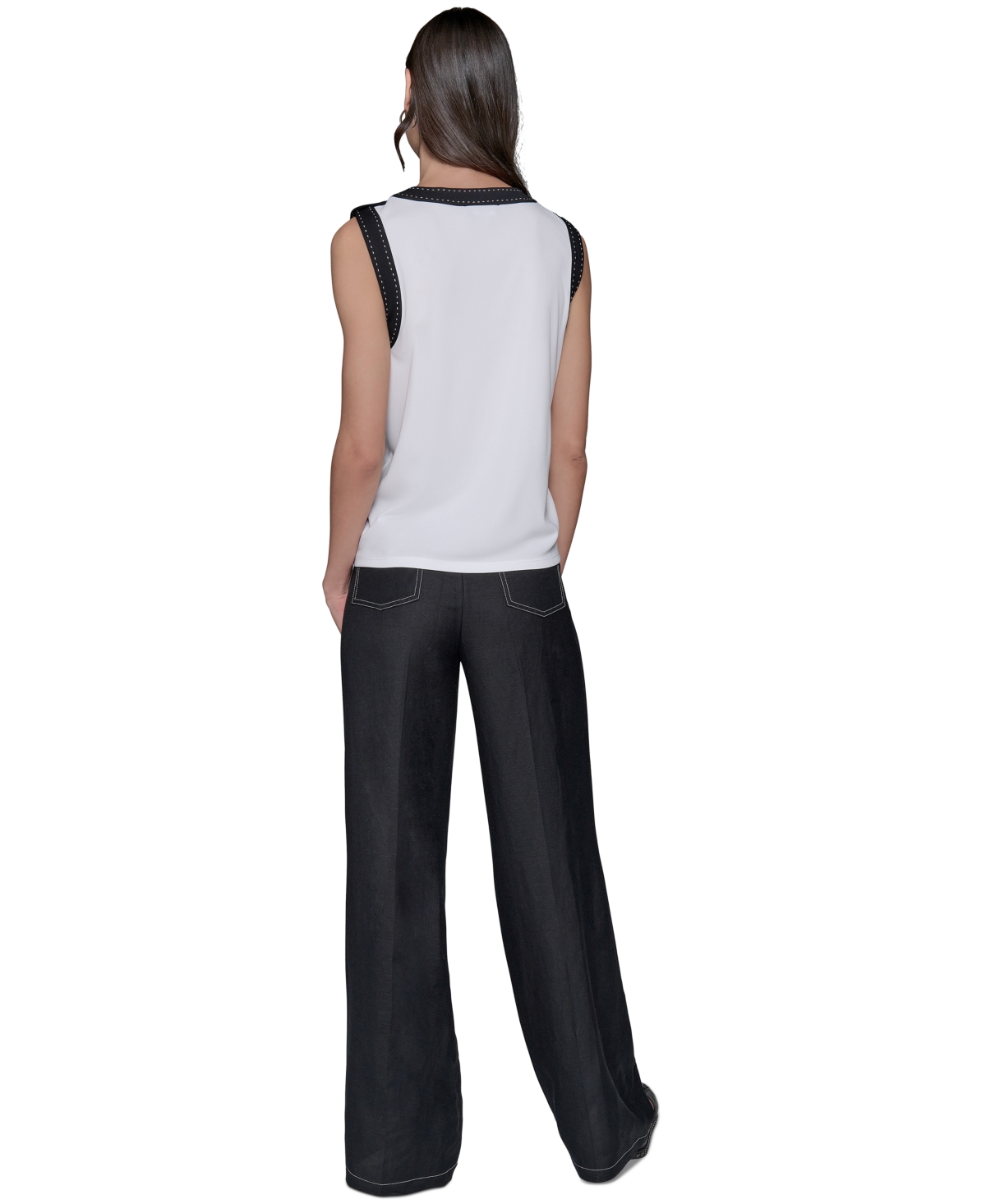 Shop Karl Lagerfeld Women's Contrast-trim Sleeveless Top In Soft White  Black