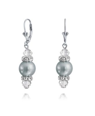 Rondelle Faceted Crystal Dangle Drop Lever Back Imitation Pearl Dangle Earrings .925 Sterling