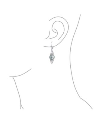 Rondelle Faceted Crystal Dangle Drop Lever Back Imitation Pearl Dangle Earrings .925 Sterling