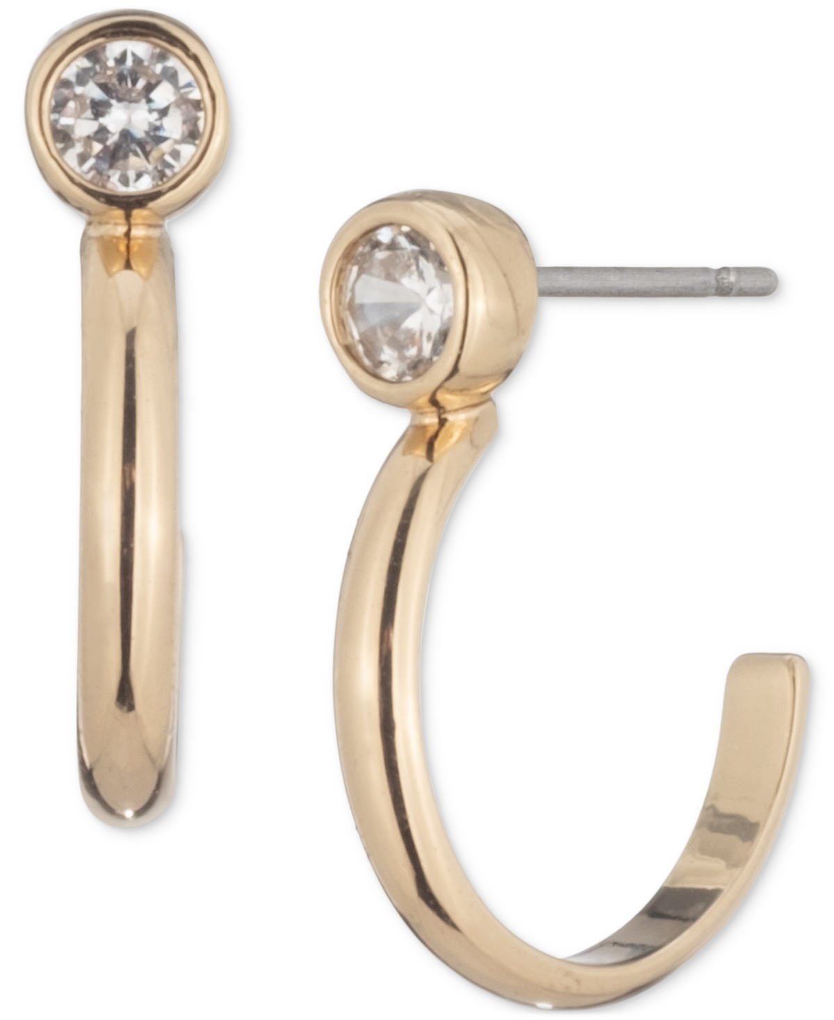 Gold-Tone Cubic Zirconia Small Hoop Earrings, 0.54" - White