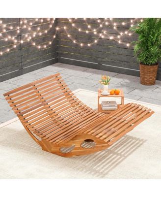 Outdoor Double Chaise Lounge for 2 with High Back Slatted Seat Stopper for Patio