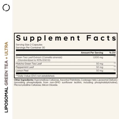 Liposomal Green Tea+ Ultra Potency - EGCG 90% Green Tea Extract, Matcha Green Tea Powder, Peppermint, Lemon Peel - 60 Capsules