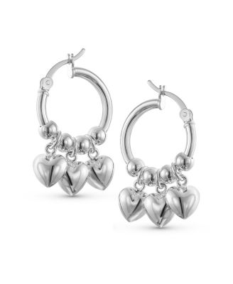 Romantic Love Dangle Earrings with Multi Charms Heart Shaped Huggie Hoops in Silver