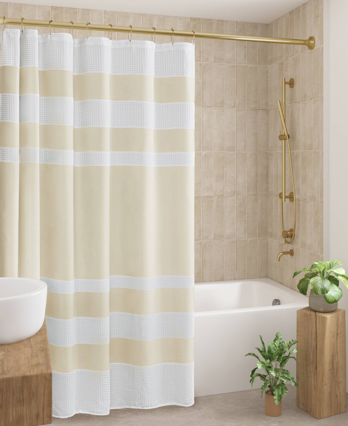 Madison Park Spa Waffle 3m-scotchgard Shower Curtain, 72" X 72" In Cream