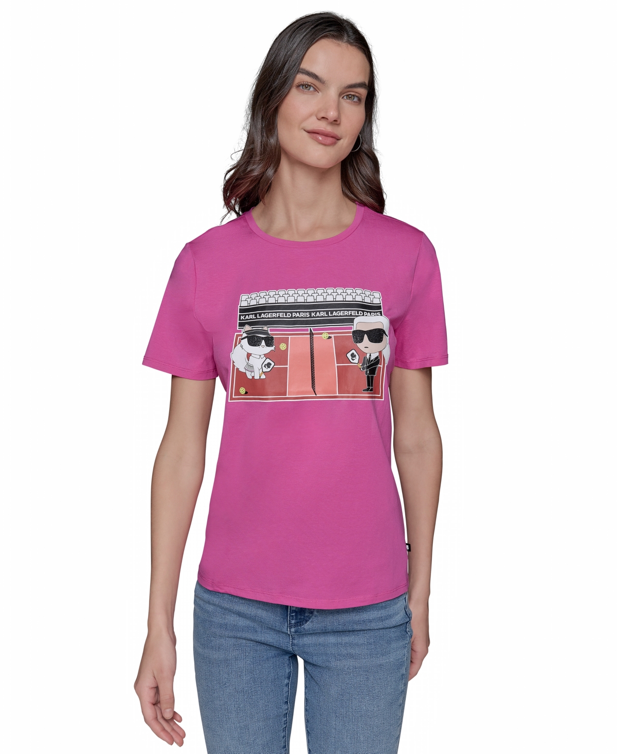 Shop Karl Lagerfeld Women's Pickle Ball Graphic T-shirt In Hot Summer Pink
