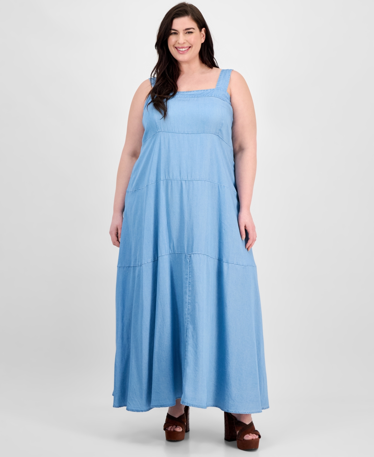 Vince Camuto Plus Size Square-neck Tiered Maxi Dress