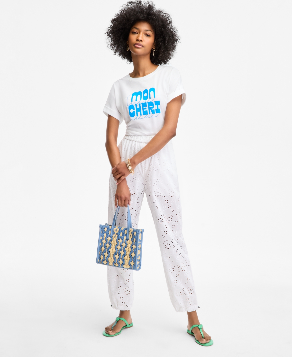Women's Cotton Eyelet Pull-On Joggers, Exclusively at Macy's - Bright White