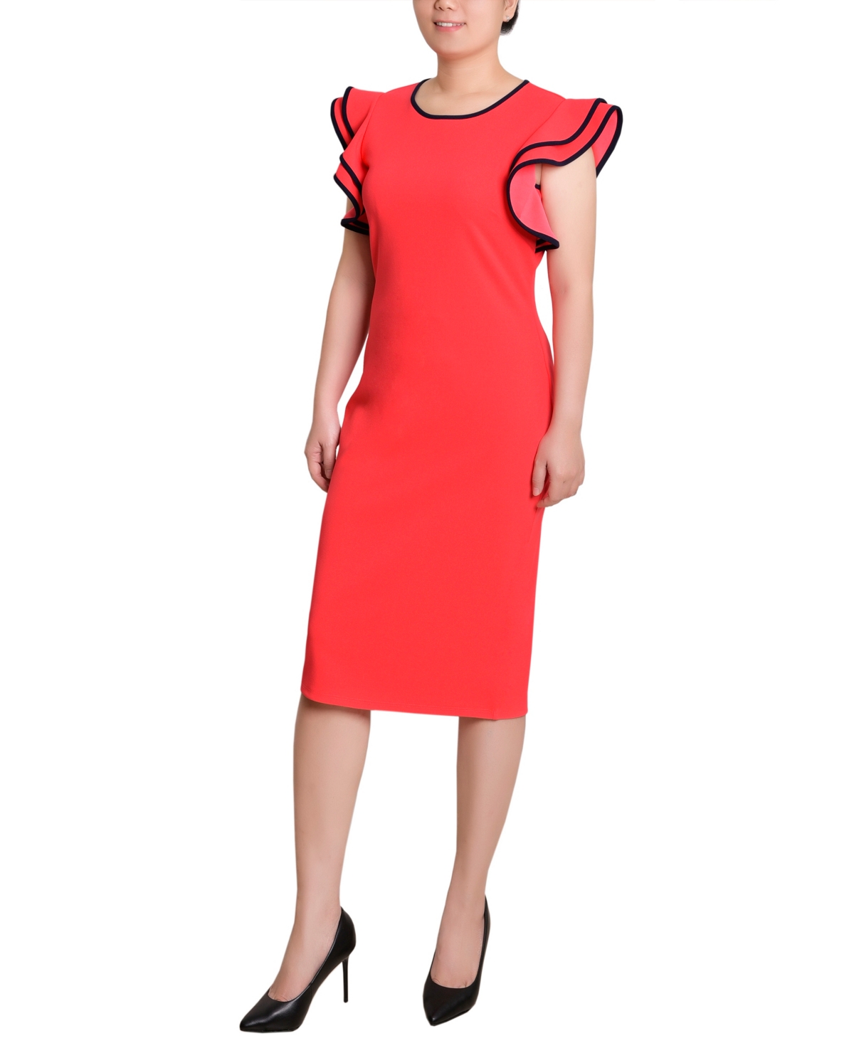 Ny Collection Petite Ruffle Sleeve Dress With Contrast Tipping