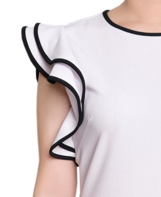 Petite Ruffle Sleeve Dress with Contrast Tipping