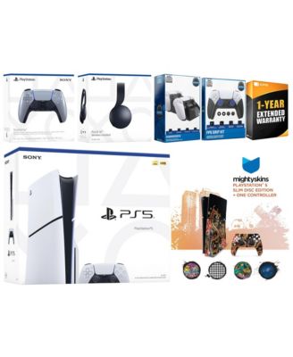Playstation 5 Slim Disc with Black Pulse Headset, Extra Volcanic Red Controller, FPS Grip Kit, Charge Dock and MightySkins Decal Voucher + 1 Year CPS Extended Warranty