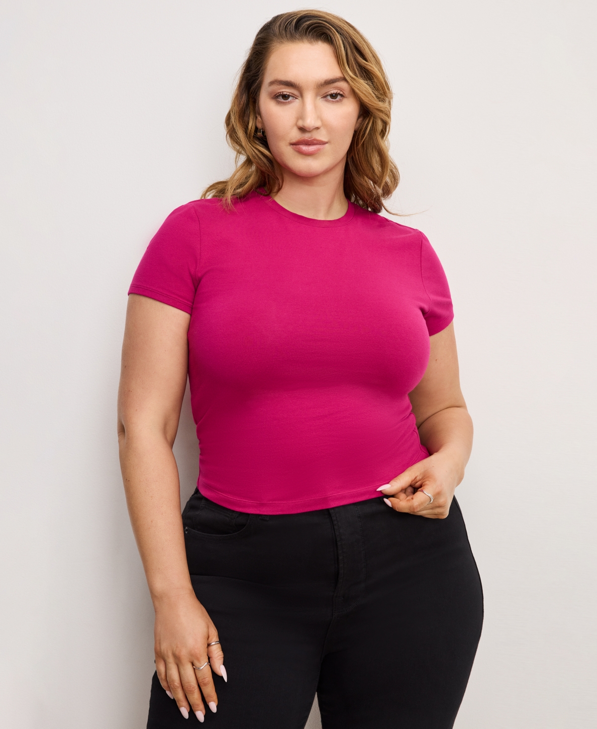 Good American Super Stretch Baby Tee In Fuchsia In Pink