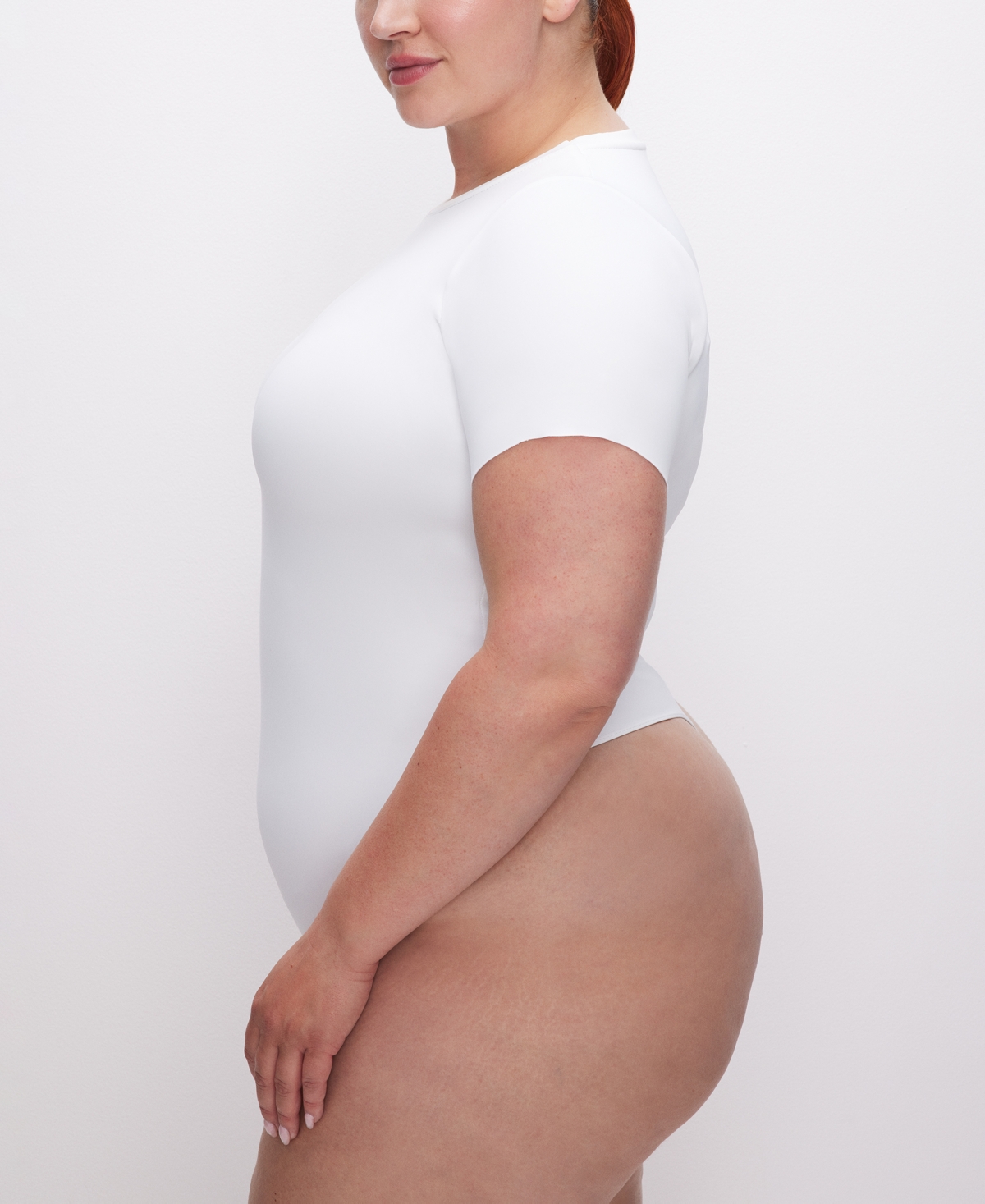 Shop Good American Scuba Crewneck Short-sleeve Bodysuit In White