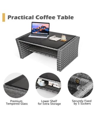 4 Piece Outdoor Furniture Set Patio Rattan Conversation Set w/ Cushions