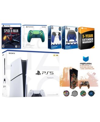 Playstation 5 Slim Disc with Spider-Man: Miles Morales, Extra Cosmic Red Controller, Gamer Kit, Trigger Kit and MightySkins Decal Voucher + 1 Yea